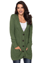 Green Front Pocket and Buttons Closure Cardigan