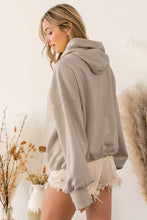 Beige Ribbed Trim Kangaroo Pocket Zipped Hoodie