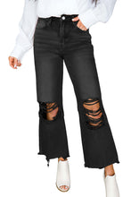 Brown Distressed Hollow-out High Waist Cropped Flare Jeans