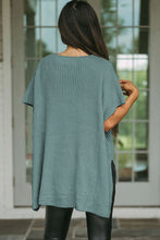 Haze Blue Short Sleeve Side Slit Oversized Sweater