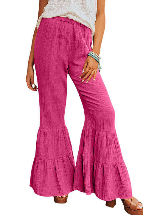 Textured High Waist Ruffled Bell Bottom Pants