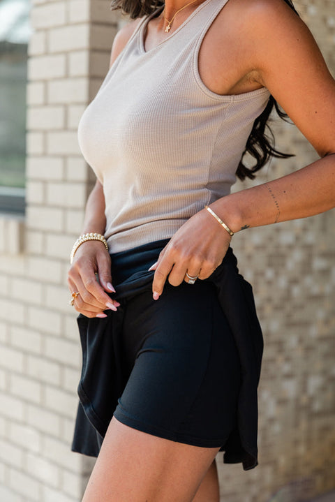 Black Wide Waistband Ruched Skort