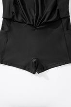 Black Solid Pocketed Crossover High Waist Swim Skort