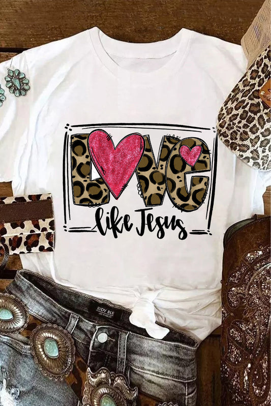 White LOVE Like Jesus Graphic Crew Neck Tee