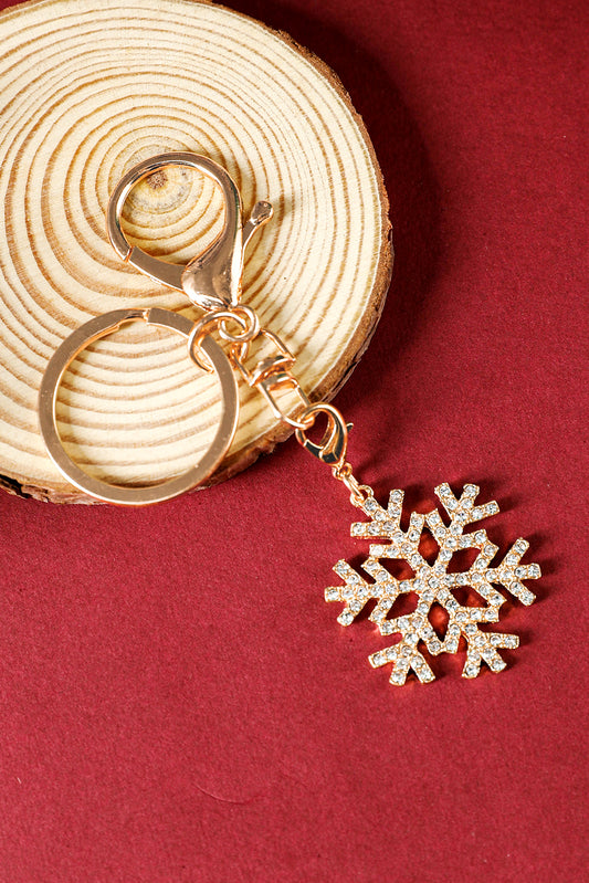 Gold Rhinestone Christmas Snowflake Keychain