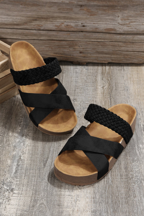 Braided Detail Criss Cross Platform Slippers