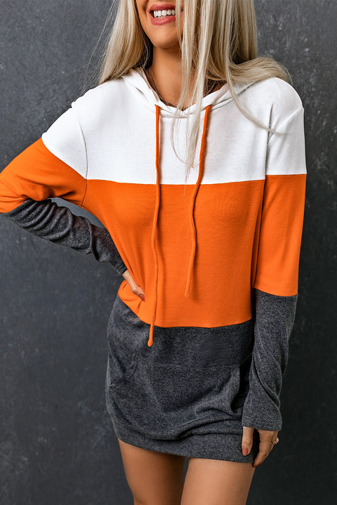 Colorblock Kangaroo Pocket Hooded Dress