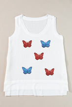 White Sequin Butterfly Graphic Waffle Knit Tank Top