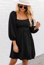 Brown Suede Square Neck Puff Sleeve Dress