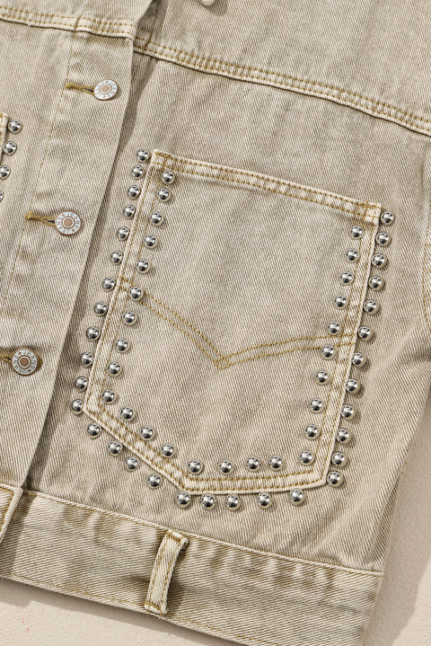 Pink Rivet Studded Pocketed Denim Jacket