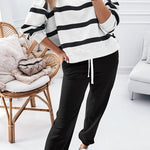 Black Stripe Drop Shoulder Pullover and Jogger Pants Set