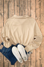 Parchment Quarter Zip Stand Neck Kangaroo Pocket Sweatshirt