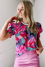 Blusa con estampado floral y mangas abullonadas fruncidas 