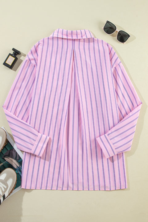 Pink Stripe Chest Pocket Casual Shirt