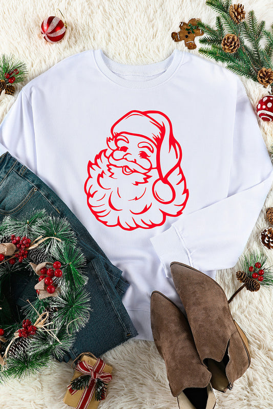 White Christmas Santa Clause Print Round Neck Sweatshirt