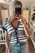 Blue Stripe Loose Buttoned V Neck Sweater Vest