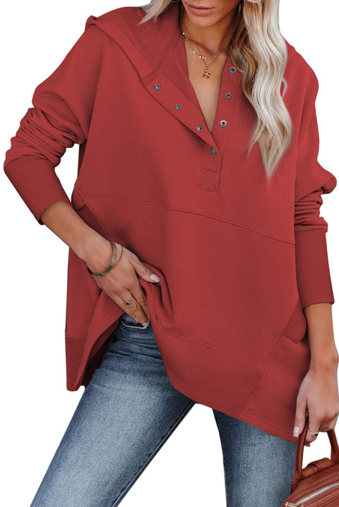 Batwing Sleeve Pocketed Henley Hoodie