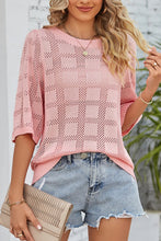 Light Pink Eyelet Checker Knit Half Sleeve Top