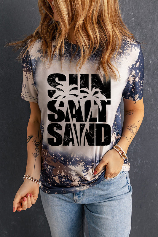 Multicolor Tie Dye SUN SALT SAND Graphic Crewneck T Shirt