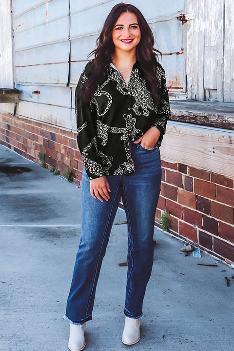 Black Cheetah Print Satin Shirt