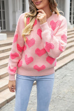 Light Pink Valentineâ€™s Day Heart Jacquard Knit Sweater