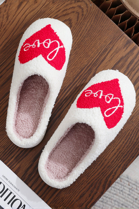 Fiery Red Valentine Love Heart Pattern Home Fuzzy Slippers