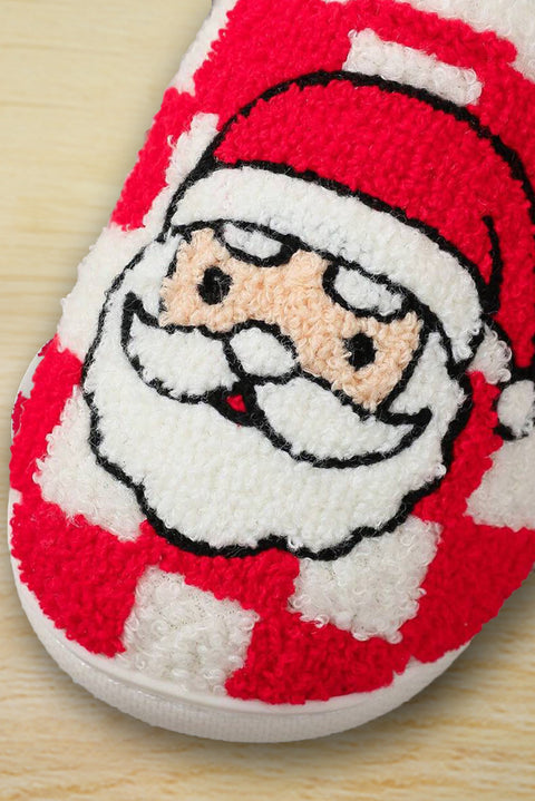 Fiery Red Checkered Santa Claus Graphic Plush Home Slippers