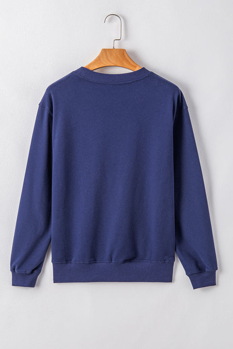 Navy Blue Plain Drop Shoulder Crewneck Pullover Sweatshirt