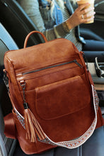 Brown Tassel Decor Retro PU Large Capacity Backpack