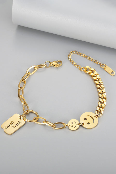 Gold GOOD LUCK Smile Face Adjustable Chain Bracelet