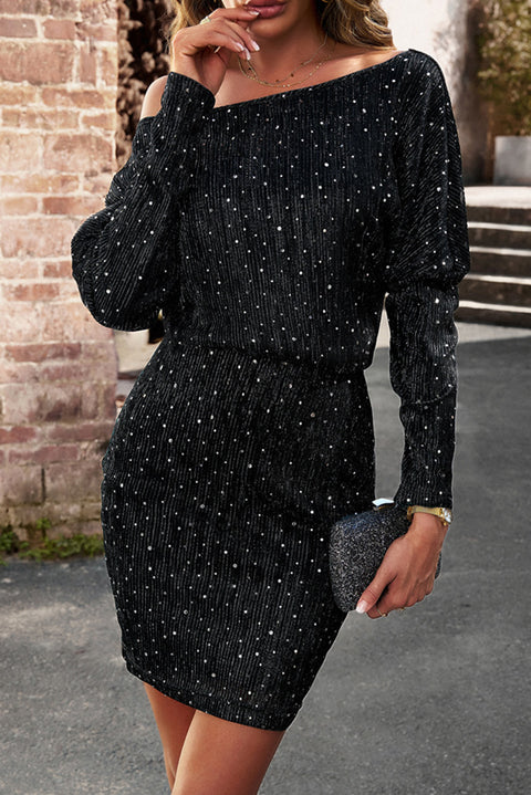 Black Sequin Long Sleeve Slim Fit Party Mini Dress