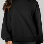 Black Solid O Neck High Low Hem Pullover Sweatshirt