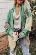 Green Colorblock Draped Open Front Chunky Cardigan