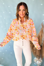 Yellow Floral Print Turn Down Collar Loose Shirt