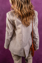 Coffee Plaid Patchwork Pocketed Single Breasted Blazer