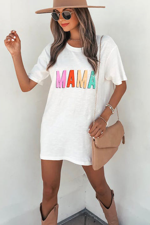 MAMA Letter Print Round Neck Short Sleeve T Shirt