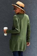 Green Front Pocket and Buttons Closure Cardigan