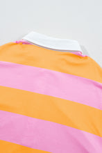 Yellow Stripe Color Block Polo Collar Sweatshirt