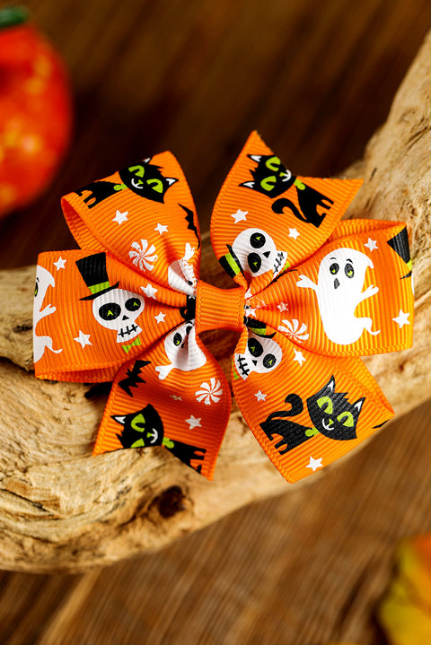 Citrus Ghost Spider Skull Printed Bow Halloween 4 Pcs Hair Clip Set