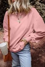 Pink Loose Drop Shoulder Ribbed Sweatshirt