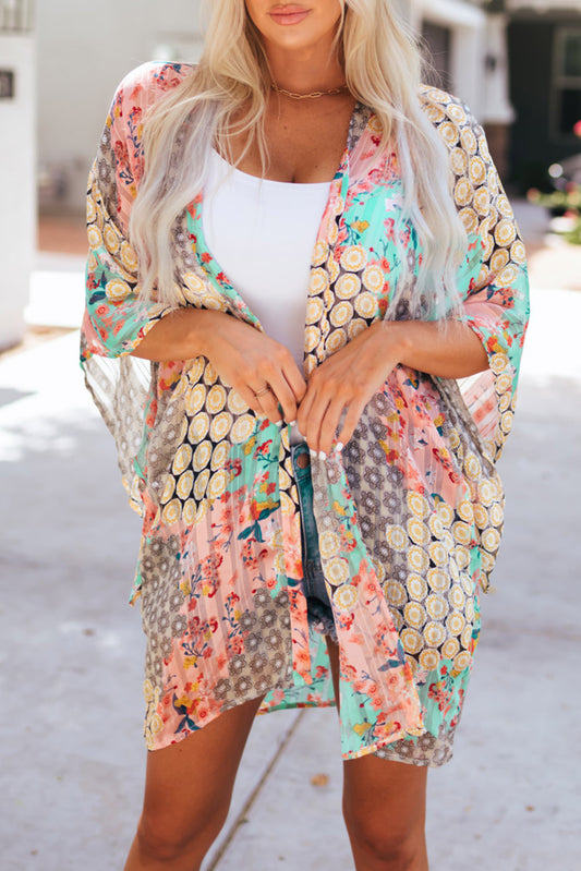 Multicolor Floral Open Sheer Shimmer Kimono