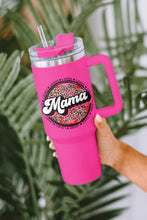 Taza aislante de acero inoxidable con estampado de leopardo Mama con asa de 40 oz