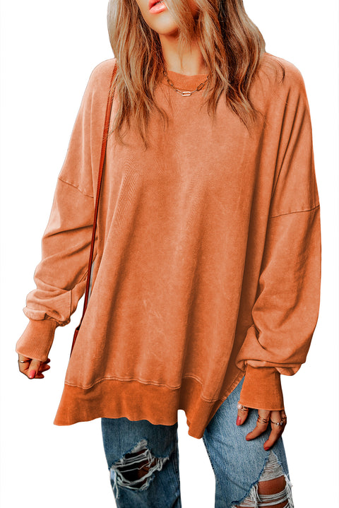 Grapefruit Orange Drop Shoulder Ribbed Trim Oversized Sweatshirt