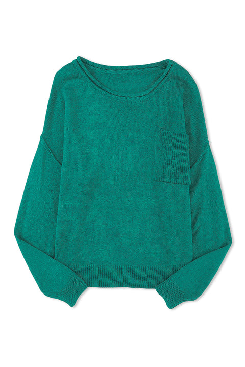 Jersey de punto acanalado con hombros descubiertos y bolsillo en color liso verde