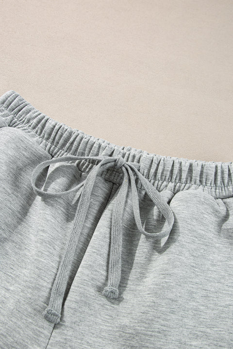 Light Grey Stand Neck Zipped Sweatshirt and Shorts Set