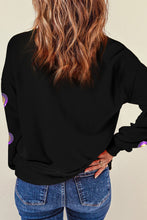 Black Mardi Gras Heart Print Crew Neck Sweatshirt