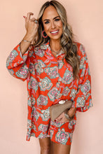 Red Floral Print Lapel Collar Loose Shirt Mini Dress