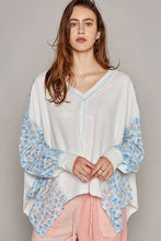 White Abstract Floral Patchwork Batwing Sleeve V Neck Blouse