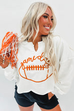 Bright White Game Day Lettering Rugby Notched Neck Sweatshirt