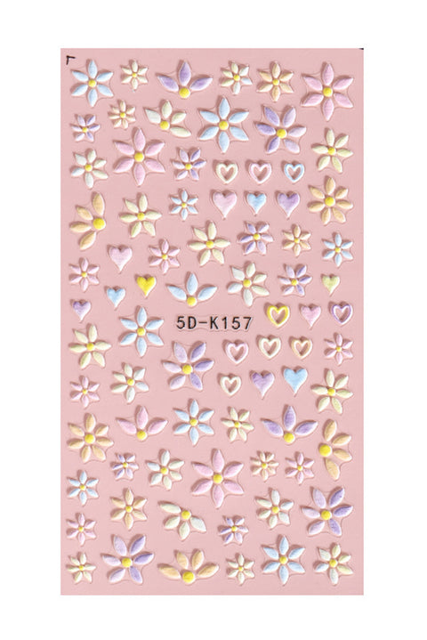 Light Pink Embossed Flower Heart Shape Self-Adhesive Nail Stickers